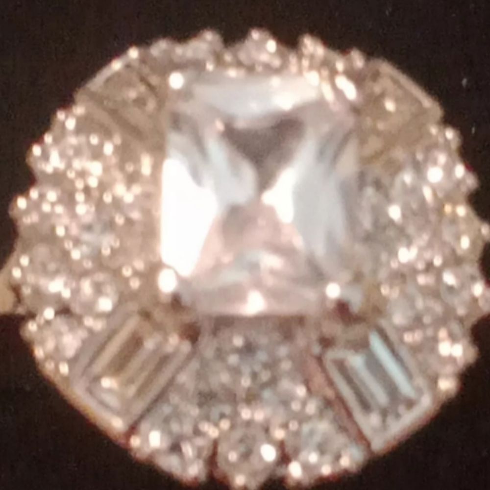 Silvertone Round And Emerald Shaped Ring